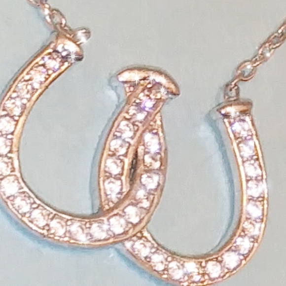 925 DOUBLE HORSE SHOE DIAMOND NECKLACE - Picture 5 of 6